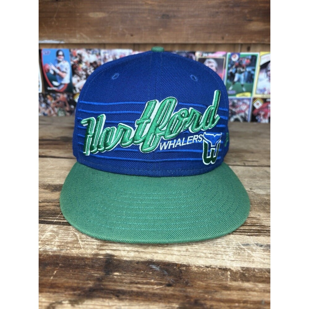 Hartford Whalers NHL New Era Fitted Hat 7 3/8 Vintage Hockey Series Script Blue